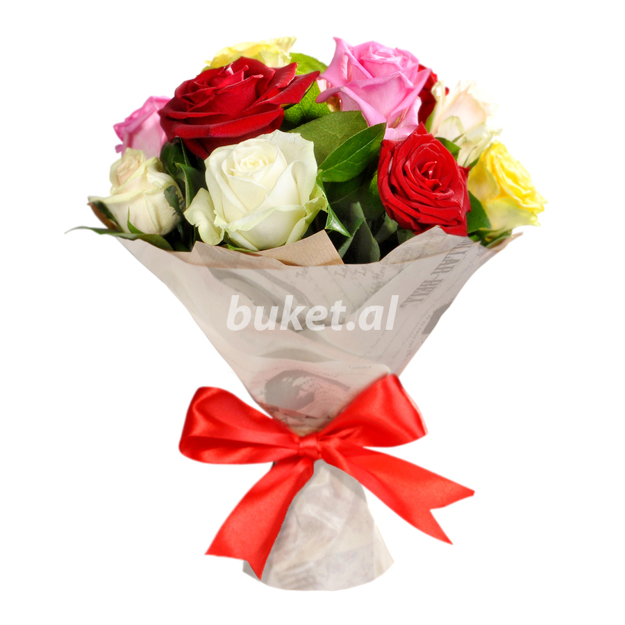 Rəngbərəng qızılgüllərdən ibarət buket