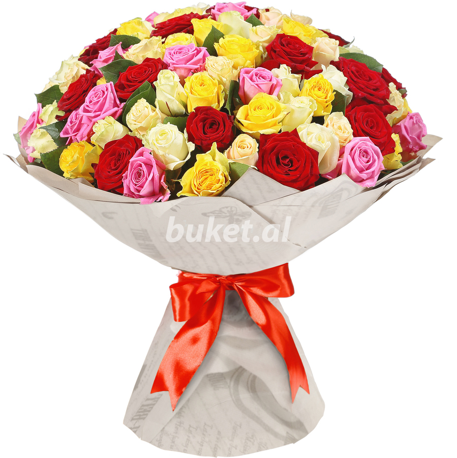 101 rəngbərəng qızılgüllərdən ibarət buket